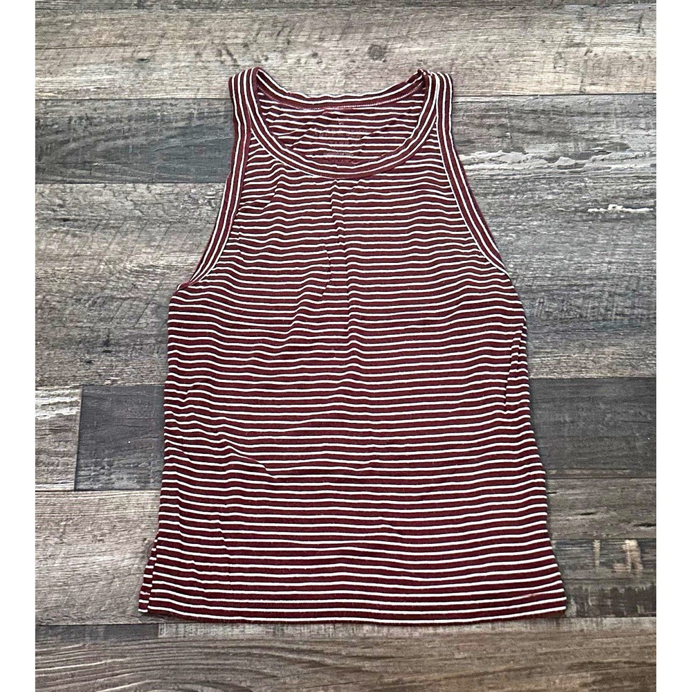 Aerie Brown White Striped Jersey Knit Stretch Tank Top Scoop Neck XS